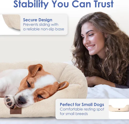 Vista 5 de American Kennel Club Cuddler - Cama para mascotas con entrada de perfil bajo, cama de felpa para perros de 25 pulgadas para razas pequeñas, cama