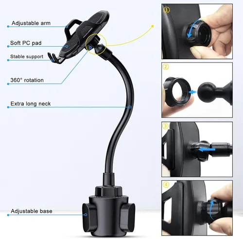 Vista 3 de Soporte de teléfono para automóvil, soporte flexible de cuello de cisne para teléfono, soporte ajustable compatible con iPhone 13 Pro Max 12 Pro 11
