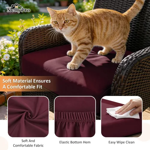 Vista 3 de NettyPro Juego de 4 fundas elásticas para cojines de asiento de sillas de patio, fundas elásticas de repuesto para la mayoría de sofás, protectores
