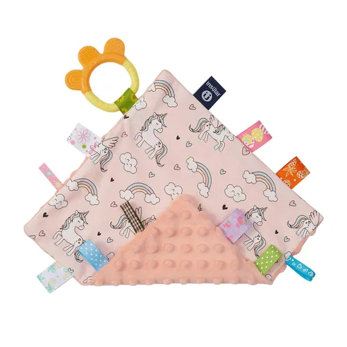 Vista 12 de Loveys Minky Dot - Manta de seguridad con características sensoriales Taggy, manta de felpa suave y relajante para bebés de 3 a 12 meses, 10 x 10