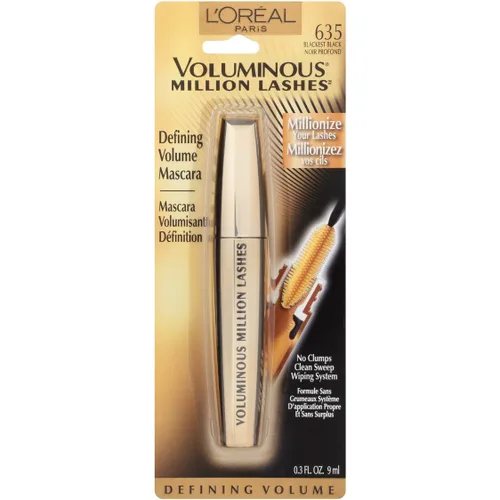 Vista 2 de L'Oreal Paris Voluminous Million Lashes máscara, 0.3 onza, Blackest Black negro más negro lavable