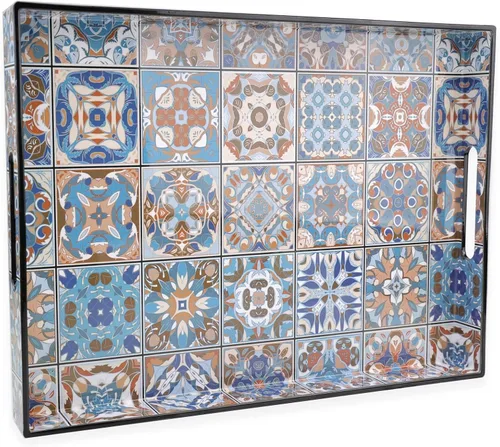 Vista 11 de Spsyrine - Bandeja de servir con asas, bandeja decorativa de plástico para mesa de café, sala de estar, decoración del hogar, 3040B