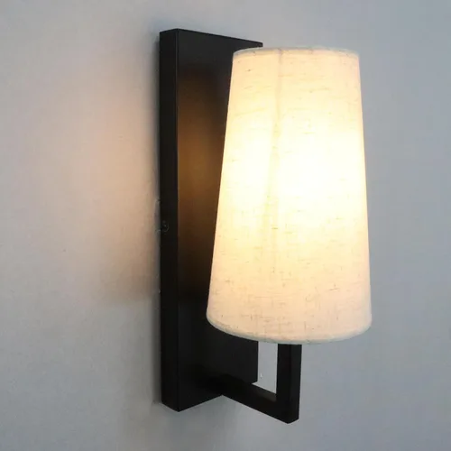 Vista 6 de Juego de dos apliques de pared negros de granja modernos con cable de 1 luz negra mate con pantalla de tela, iluminación de pared para dormitorio