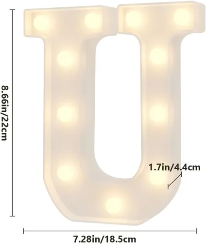 Vista 3 de Hoosmoon Letras personalizables de neón U, grande, blanco, plástico, retro, mesa, luces LED, señalización decorativa, decoración versátil