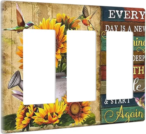 Vista 10 de Cubiertas Decorativas para Placas de Interruptor Diente de León Azul Rústico Citas Inspiradoras Casa de Campo Tablón de Madera Gris 1 Gang Cubierta