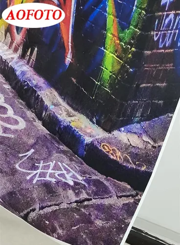 Vista 4 de AOFOTO Fondo de fotografía de pared de graffiti callejero colorido de 4 x 6 pies, decoración de fiesta de club, arte urbano, música punk, concierto