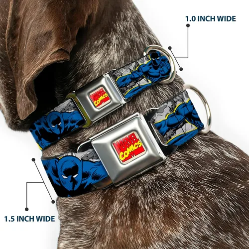 Vista 2 de Collar de perro hebilla de cinturón de seguridad Black Panther Poses Stacked Comics Grises Amarillo Azul Rojo 9 a 15 pulgadas 1.0 pulgadas de ancho