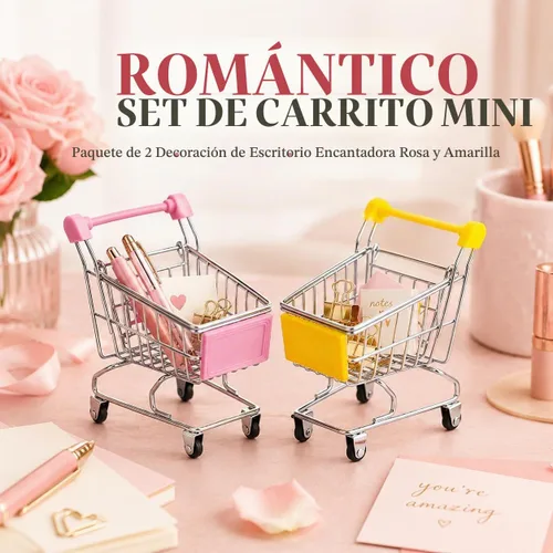 Vista 6 de 2 PC Mini Carrito de la compra Pequeño Carrito de Supermercado Metal Compras Utilidad Supermercado Carro de Mano, Amarillo y Rosa