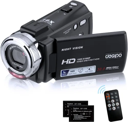 Vista 5 de Videocámara de video, Full HD 1080P 30FPS IR visión nocturna Vlogging cámara para YouTube Kids, pantalla LCD de 3.0 pulgadas, cámara digital