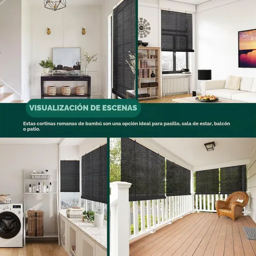 Vista 6 de Persianas de bambú para ventanas interiores, persianas de bambú fáciles de instalar para ventanas de interior, persianas enrollables personalizadas