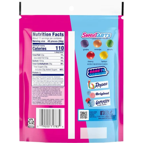 Vista 8 de SweeTARTS Mini masticable, caramelo, frutas mixtas, 12 onzas Cherry grape lemon apple orange, sweet tart chewy, resealable share bag, party candy