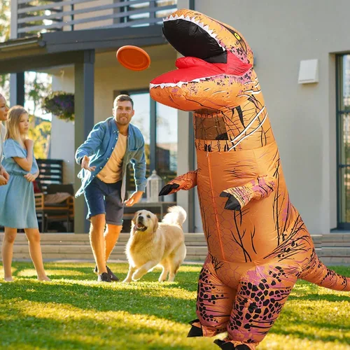 Vista 4 de Inflatable Dinosaur Costume for Adult and Kid,Blow Up Dinosaur Costume for Halloween Cosplay Party,Fancy T-rex Costume Outfit