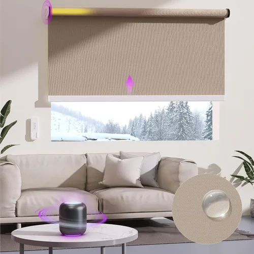 Vista 23 de Astomi Persianas enrollables motorizadas para ventanas, persianas inteligentes opacas para interiores, control remoto y de voz sin esfuerzo