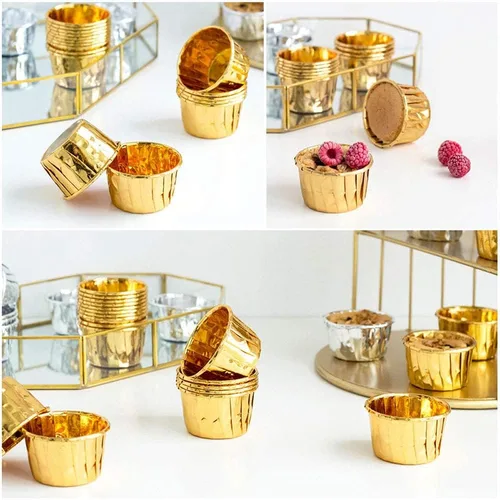 Vista 5 de Copas de papel de aluminio para cupcakes, 50 piezas desechables Ramekin MuffinBaking Tazas pequeñas tazas de aluminio para cupcakes Ramekin Holder