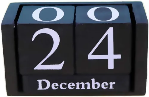 Vista 4 de Calendario de madera vintage, calendario perpetuo de escritorio de bloques elegantes, concepto de tiempo, cubos de madera rústicos, calendario, mes