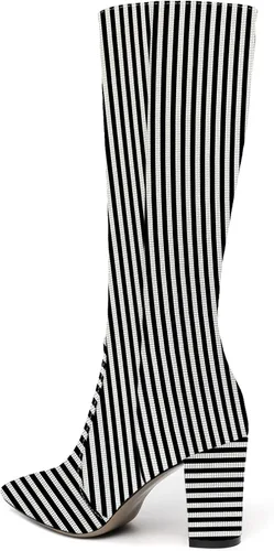 Vista 126 de AMBELIGHT Botas altas hasta la rodilla con cremallera y puntera puntiaguda para mujer, de patente sólida, tacón alto, 3.3 pulgadas