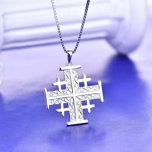 Vista 4 de YL Jerusalén Cruz Colgante Collar Cruzados Masón Joyería Religiosa Charm