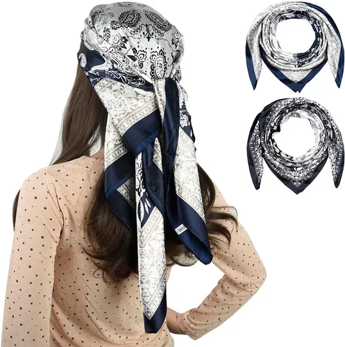 Vista 140 de corciova - Bufanda cuadrada grande para mujer, diadema sedosa para cabello rizado, lazo para dormir por la noche, bandana a la moda, 35 x 35