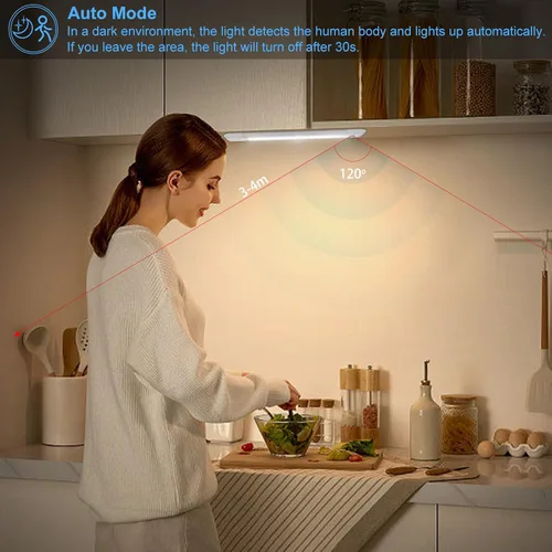 Vista 4 de BIGMONAT Luz nocturna LED con sensor de movimiento, luces inalámbricas recargables por USB para debajo del gabinete, barra de iluminación magnética