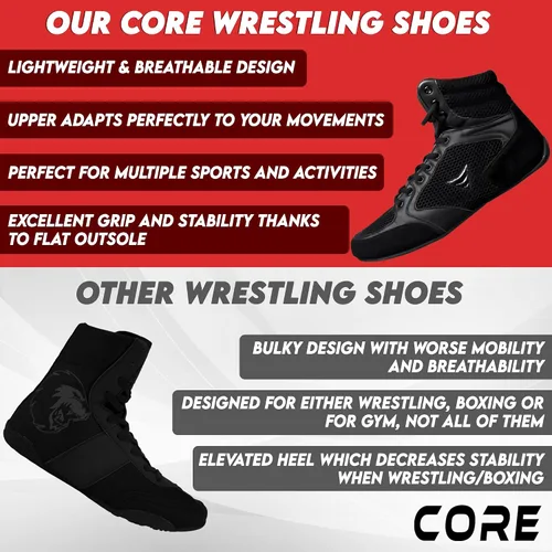 Vista 6 de CORE Wrestling Shoes Mat Ace - Zapatos ligeros de boxeo de artes marciales - Zapatos de levantamiento de pesas para peso muerto - para hombres