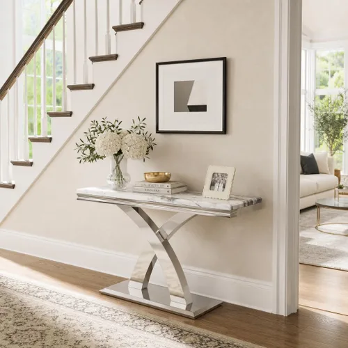 Vista 9 de AUZ Mesa consola plateada, 50 '' rectangular moderna mesa de entrada Glam