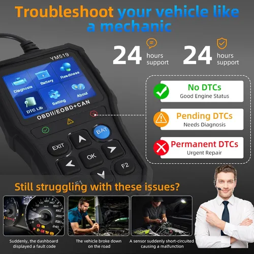 Vista 5 de Herramienta de diagnóstico del escáner YM519 OBD2, lector de códigos de automóvil con reinicio de luz del motor de verificación, herramienta