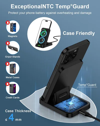 Vista 5 de Soporte de Carga Inalámbrica Android para Samsung Galaxy S26 S25 Ultra S24, Soporte de Teléfono de Carga Inalámbrica de 15 W para iPhone 17 Pro Max