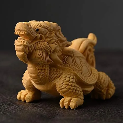Vista 4 de Estatuas esculturas de tortuga dragón china de la suerte bestia de la suerte, tortuga dragón de madera, artesanía china, esculturas de boj