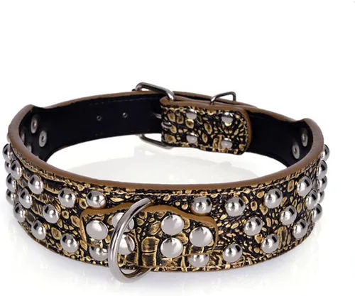 Vista 9 de Serijoars Collar de cuero de 2 pulgadas de ancho, collar resistente con tachuelas, ajustable para perros medianos y grandes (M, negro)