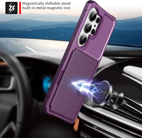 Vista 95 de Funda para Samsung Galaxy S21 Ultra con tarjetero, compatible con soporte magnético para automóvil, resistente a los golpes, resistente, suave, TPU