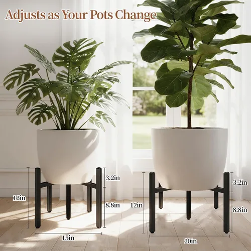 Vista 5 de LUBORN Soporte para plantas para interiores y exteriores, soportes ajustables para plantas grandes de 15 a 20 pulgadas, soporte de metal de mediados