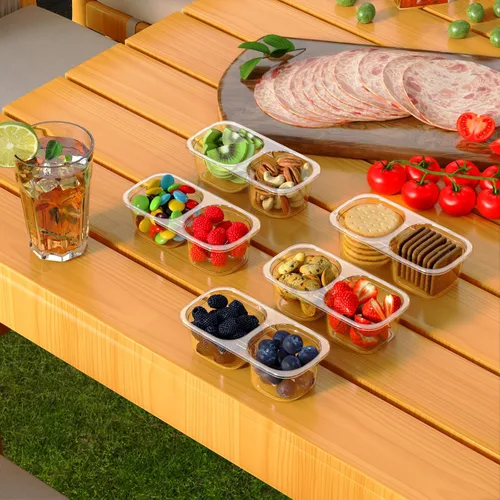 Vista 9 de Paquete de 10 recipientes reutilizables para aperitivos con tapas, 2 compartimentos, caja pequeña de aperitivos Bento, sin BPA, accesorios