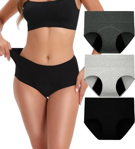 Vista 12 de INNERSY Ropa Interior para Período Menstrual para Mujeres, Antiderrames, de Cintura Alta, de Algodón, Pack de 3