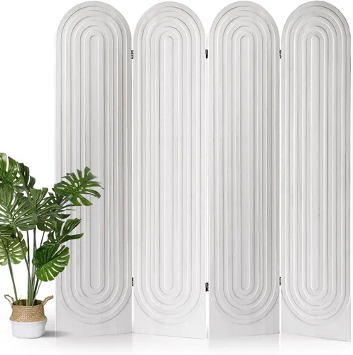 Vista 9 de Divisor de habitación de 4 paneles, pantalla de privacidad plegable arqueada de 66.9 pulgadas de alto, divisor de madera independiente