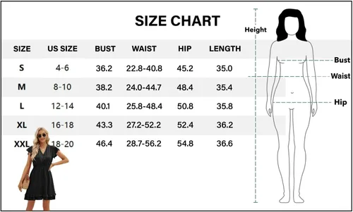Vista 3 de Vestidos de verano para mujer con cuello en V para mujer, vestidos de manga corta, casual, con volantes, fruncido, con vuelo, cintura alta, mini