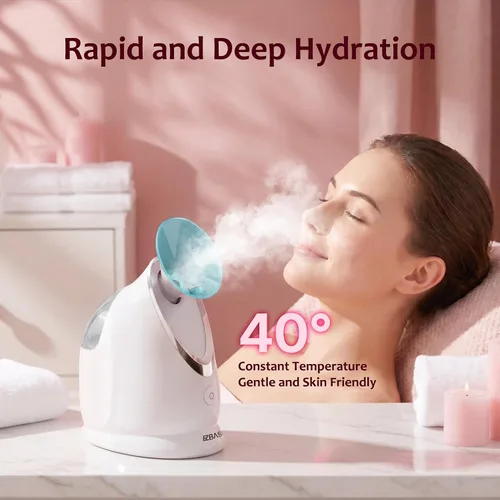 Vista 6 de EZBASICS Vaporizador facial iónico para el hogar, humidificador de niebla cálida atomizador para cara, sauna, spa, senos nasales, hidratación