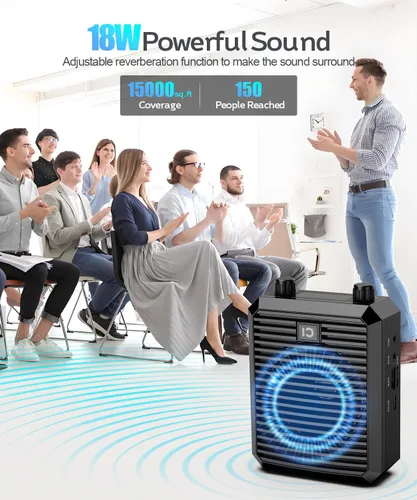 Vista 3 de SHIDU Amplificador de voz portátil para profesores Micrófono Lavalier inalámbrico 18W Speaker with 2.4G Wireless Microphone Rechargeable Personal