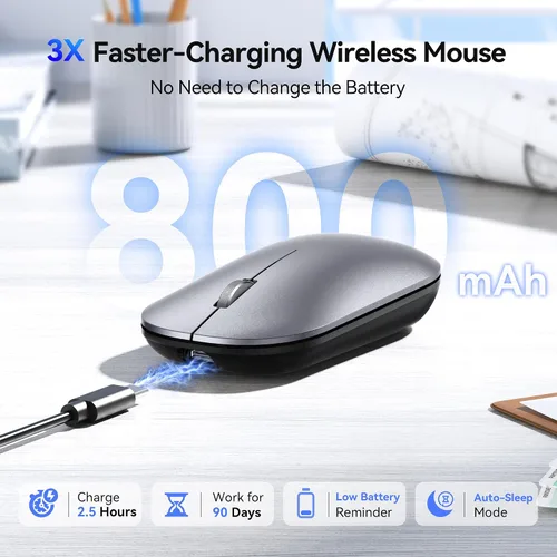 Vista 3 de TECKNET Ratón Bluetooth para MacBook, [USB + BT5.0 + BT3.0] Ratón inalámbrico recargable, clic silencioso, 4 niveles DPI, ratones de computadora