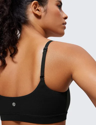 Vista 5 de CRZ YOGA - Brasier deportivo Butterluxe con tirantes delgados ajustables y cuello redondo, brasier con relleno sin varillas para entrenamiento y yoga