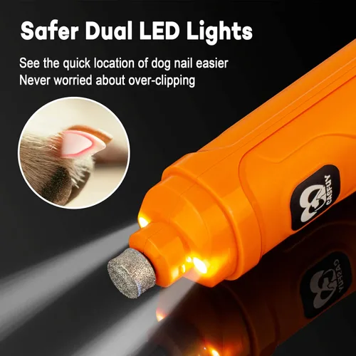 Vista 2 de Casfuy Molinillo de uñas para perros con 2 luces LED - Nueva versión de 2 velocidades, potente recortador de uñas eléctrico para mascotas