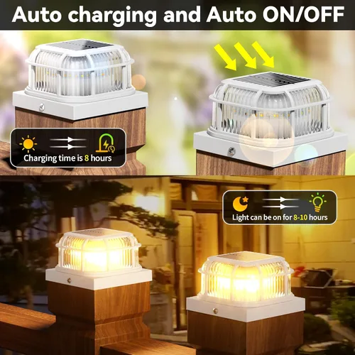 Vista 7 de Paquete de 6 luces solares para poste con base de 4 x 4, 5 x 5 y 6 x 6 pulgadas para postes de vinilo/madera, 16 LEDs brillantes luces solares