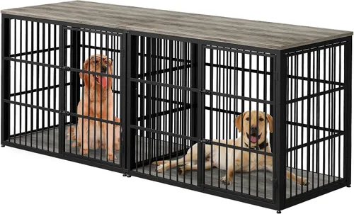 Vista 14 de Jaula para Perros XL de 43'' con Mueble y 3 Puertas, Jaula de Madera Combinada para Mascotas, Perrera de Interior Resistente para Perros Medianos a