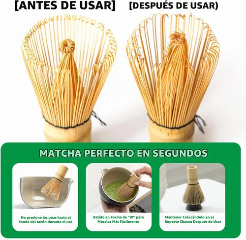 Vista 4 de TEANAGOO Set de Batidor de Matcha, Batidor de Bambú Matcha (100 puntas) con Soporte Negro, Set de Inicio Tradicional de 6 Piezas, Cuchara Juego