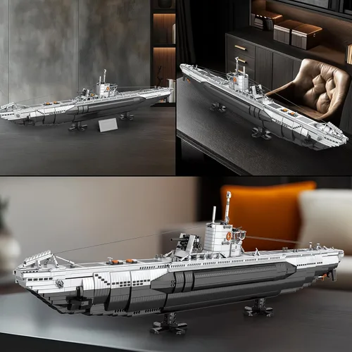 Vista 4 de Reobrix U-Boat - Juego de construcción de submarino militar, kit de modelo de submarino militar para adultos, historia de la Segunda Guerra Mundial