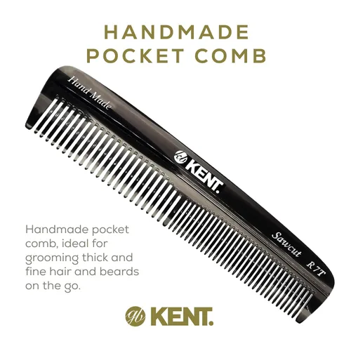 Vista 3 de Kent R7T - Peine de bolsillo para cabello de doble diente, pequeño peine de dientes finos/anchos para cabello, barba y bigote, peine de aseo grueso