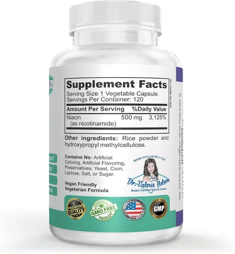 Vista 2 de Nicotinamida 500 mg – Vitamina B3 – Energía; Salud de las células y la piel. Valor a un precio – Sin enjuague – 120 cápsulas vegetales por Foxxy Doc