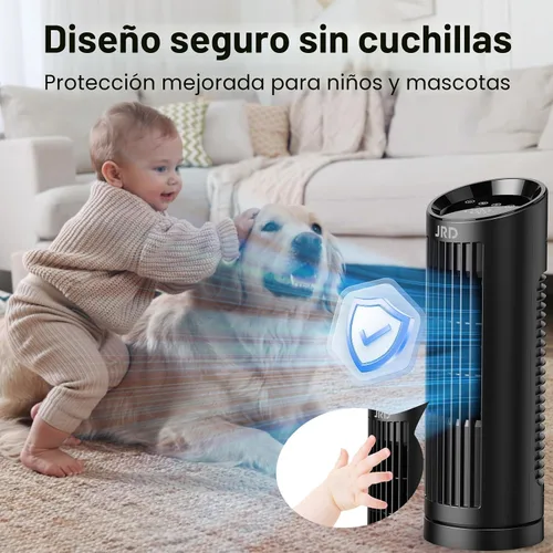 Vista 5 de JRD Ventilador de torre de 13 pulgadas para dormitorio, ventilador de escritorio silencioso con control remoto, oscilación de 80°, 3 velocidades, 4