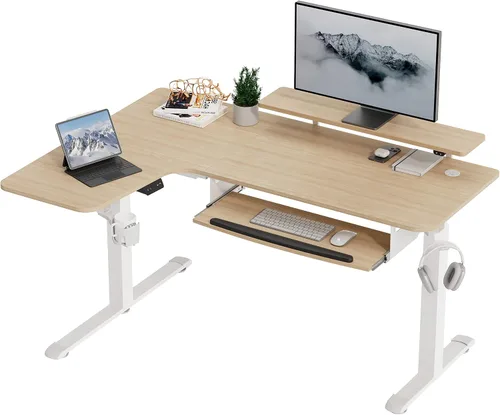 Vista 20 de EUREKA ERGONOMIC Escritorio eléctrico de pie en forma de L de 55 pulgadas, escritorio para juegos de computadora de altura ajustable con bandeja