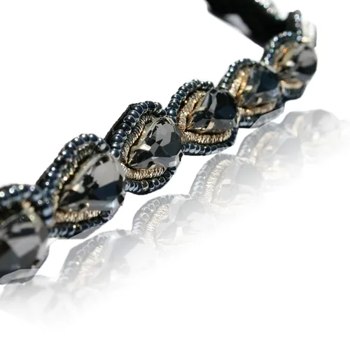 Vista 2 de Diadema de diamantes de imitación de lágrima azul nupcial de boda con correa elástica ajustable