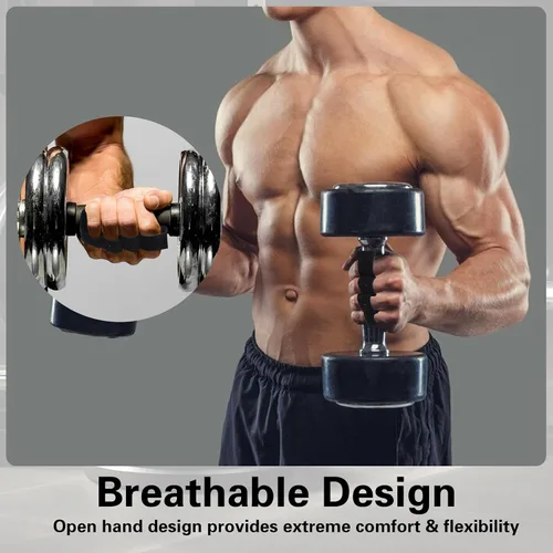Vista 5 de Guantes de gimnasio para hombre para levantamiento de pesas, guantes de cuero de cuatro dedos, guantes antideslizantes para levantamiento de pesas